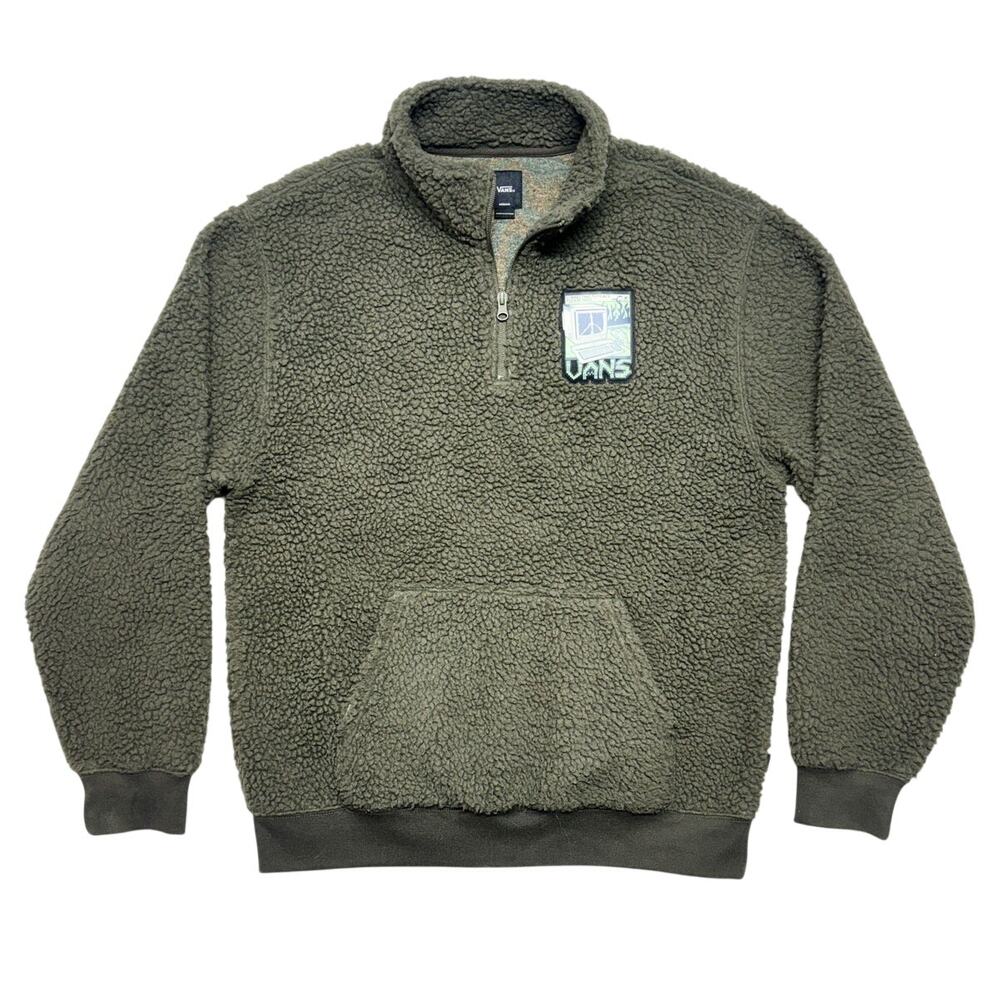 Vans Martin Sweatshirt Medium Olive Sherpa Fleece 1/4 Zip Pullover Cozy Fleece